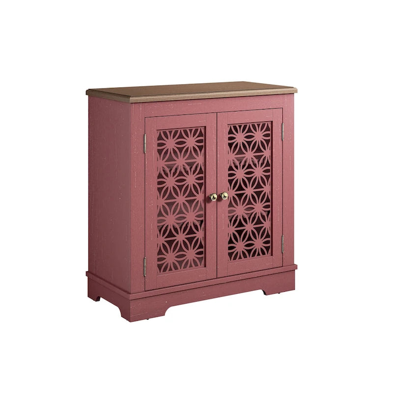 Buffet bas de rangement 2 portes avec portes à treillis décoratif, 80 cm de large