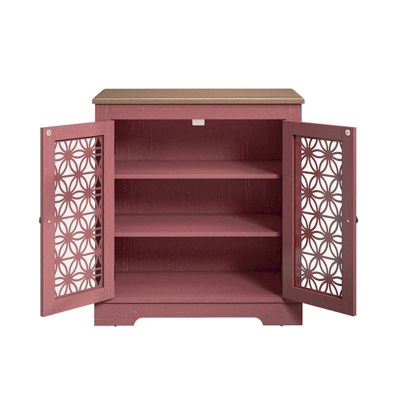 Buffet bas de rangement 2 portes avec portes à treillis décoratif, 80 cm de large