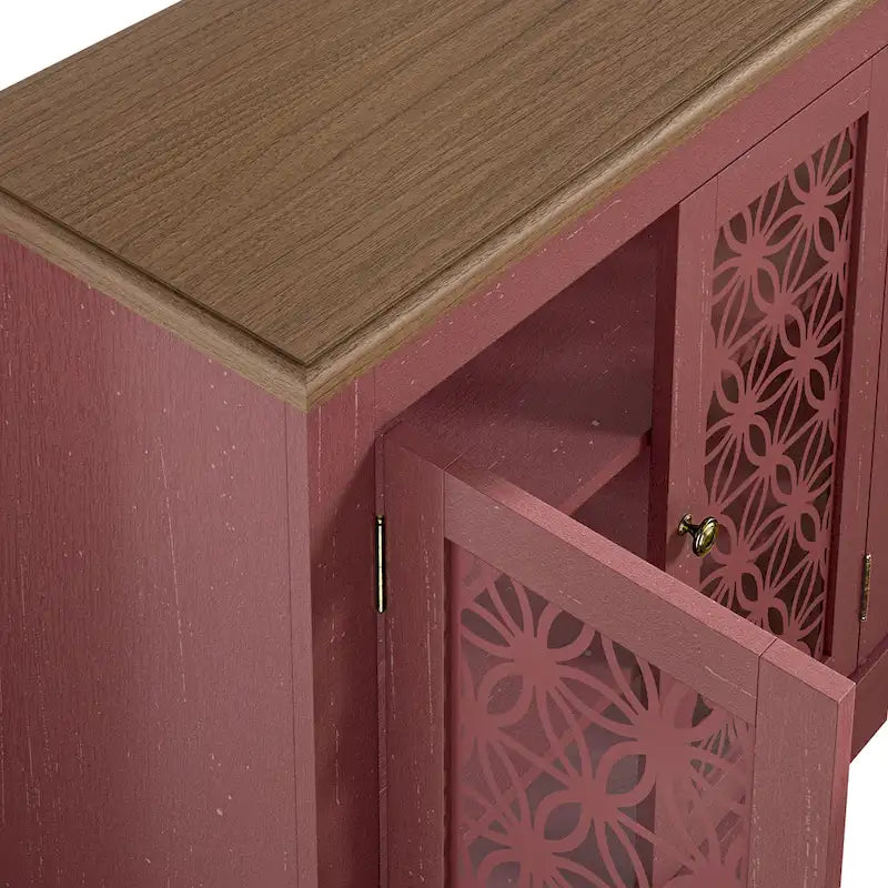 Buffet bas de rangement 2 portes avec portes à treillis décoratif, 80 cm de large