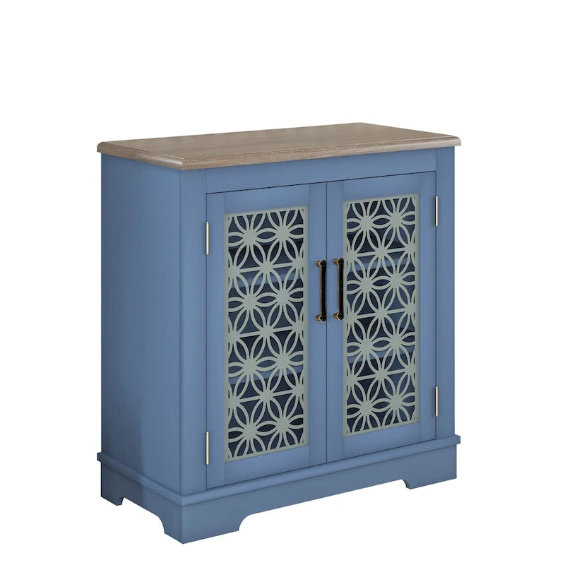 Buffet bas de rangement 2 portes avec portes à treillis décoratif, 80 cm de large