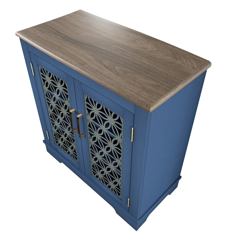 Buffet bas de rangement 2 portes avec portes à treillis décoratif, 80 cm de large