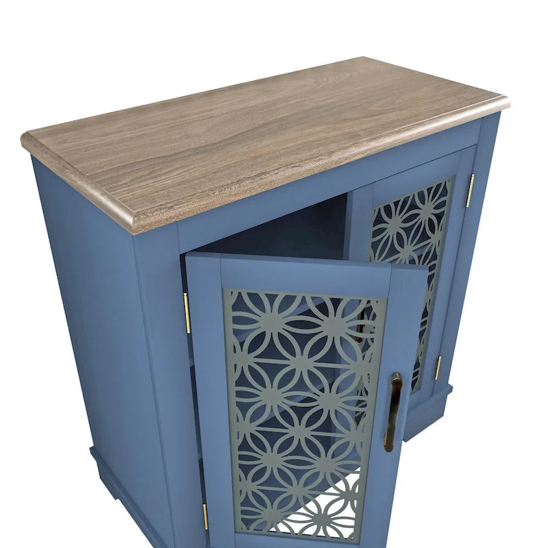 Buffet bas de rangement 2 portes avec portes à treillis décoratif, 80 cm de large