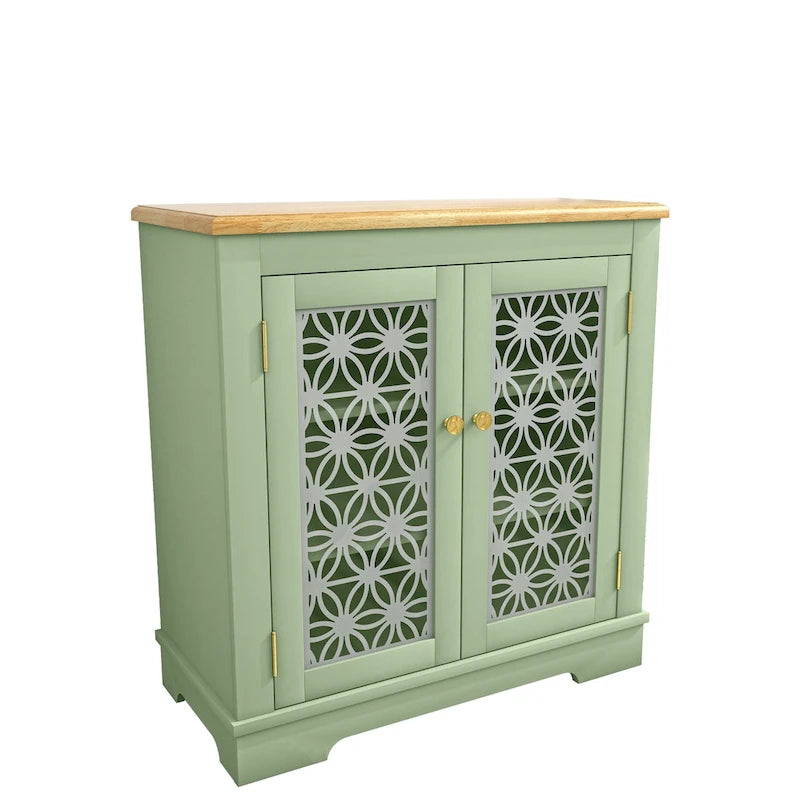 Buffet bas de rangement 2 portes avec portes à treillis décoratif, 80 cm de large
