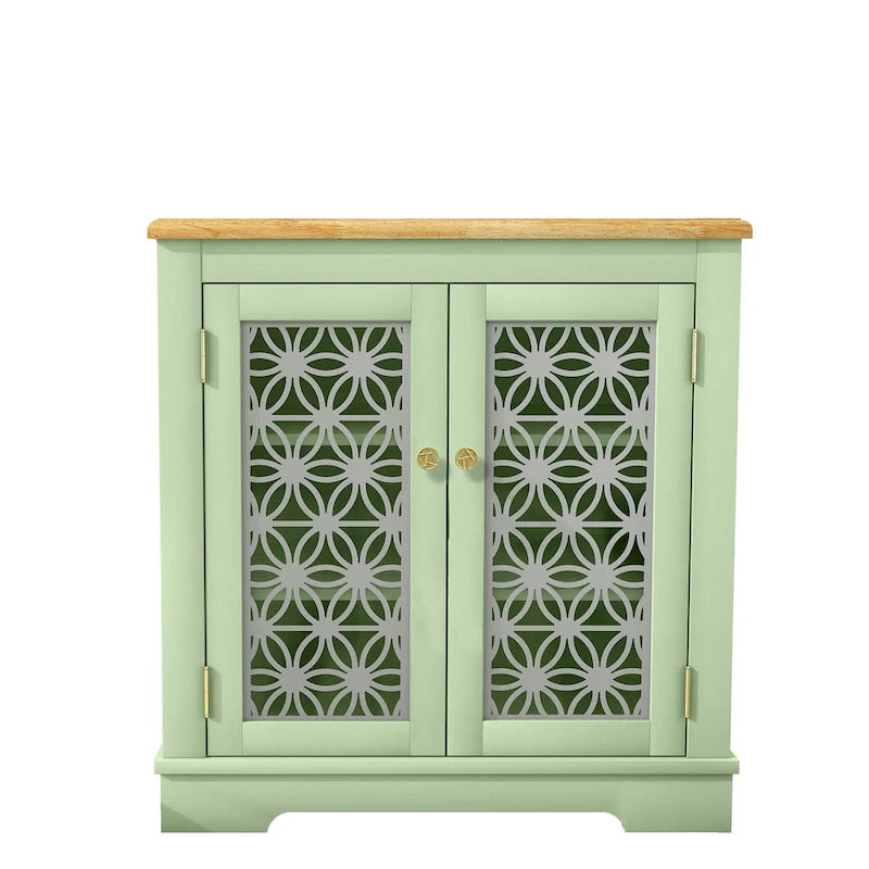 Buffet bas de rangement 2 portes avec portes à treillis décoratif, 80 cm de large