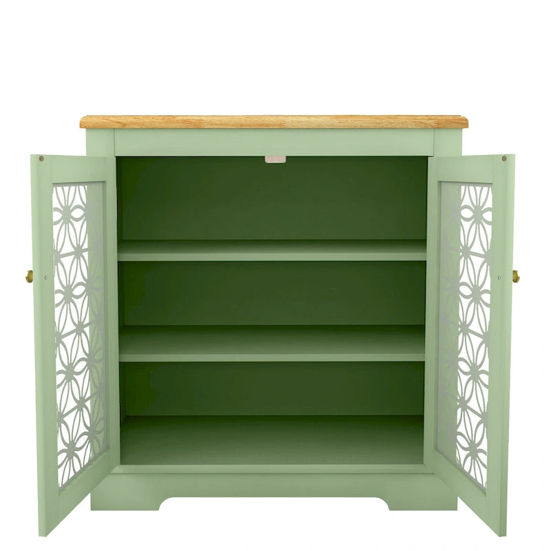 Buffet bas de rangement 2 portes avec portes à treillis décoratif, 80 cm de large