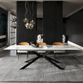 Table à manger extensible en pierre frittée, 200–280 cm, 8 à 10 places, piètement en métal en croix