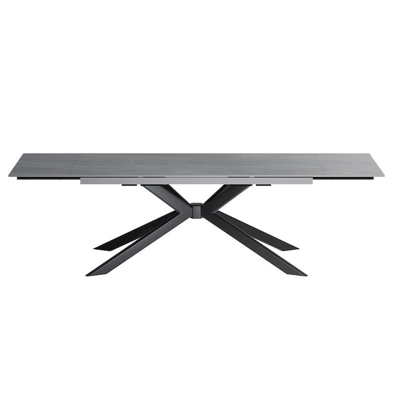 Table à manger extensible en pierre frittée, 200–280 cm, 8 à 10 places, piètement en métal en croix