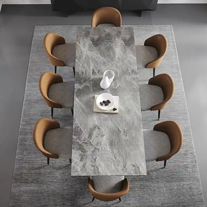 Table à manger extensible en pierre frittée, 200–280 cm, 8 à 10 places, piètement en métal en croix