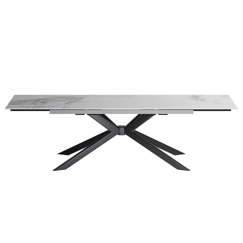 Table à manger extensible en pierre frittée, 200–280 cm, 8 à 10 places, piètement en métal en croix