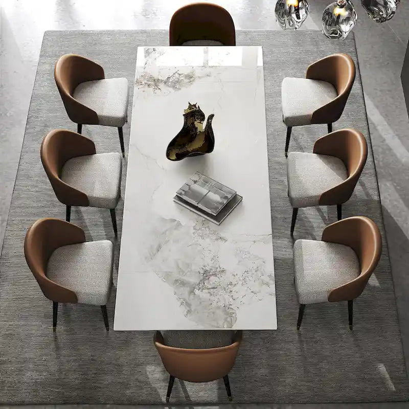 Table à manger extensible en pierre frittée, 200–280 cm, 8 à 10 places, piètement en métal en croix