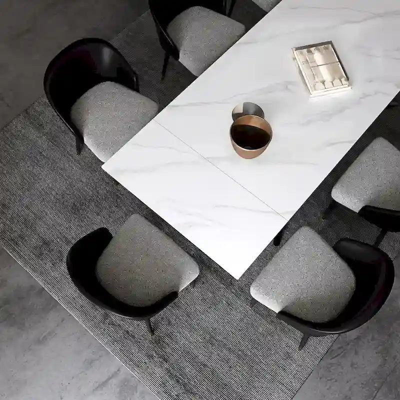 Table à manger extensible en pierre frittée, 200–280 cm, 8 à 10 places, piètement en métal en croix