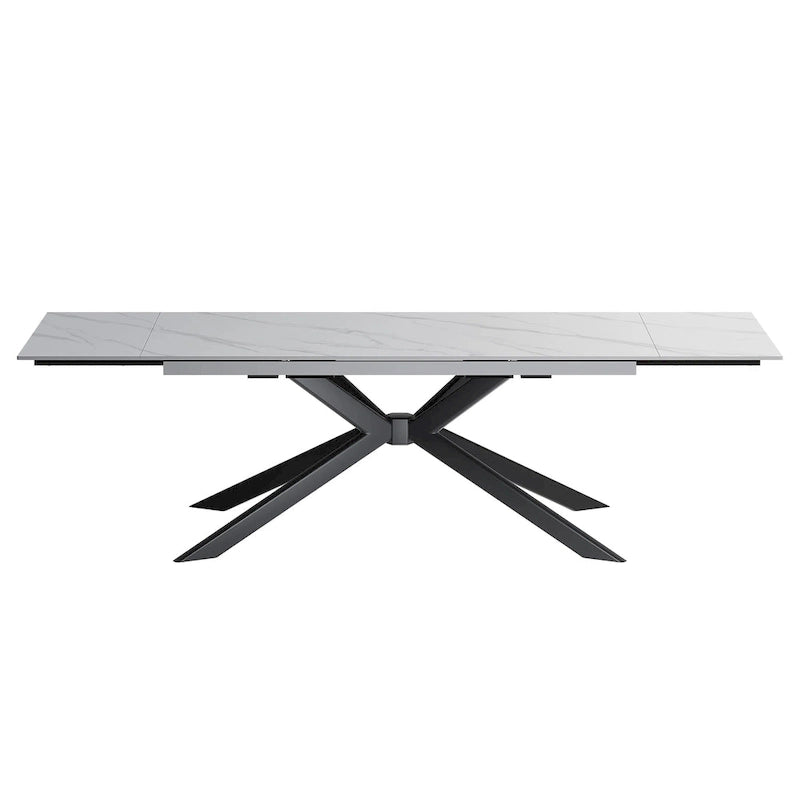 Table à manger extensible en pierre frittée, 200–280 cm, 8 à 10 places, piètement en métal en croix