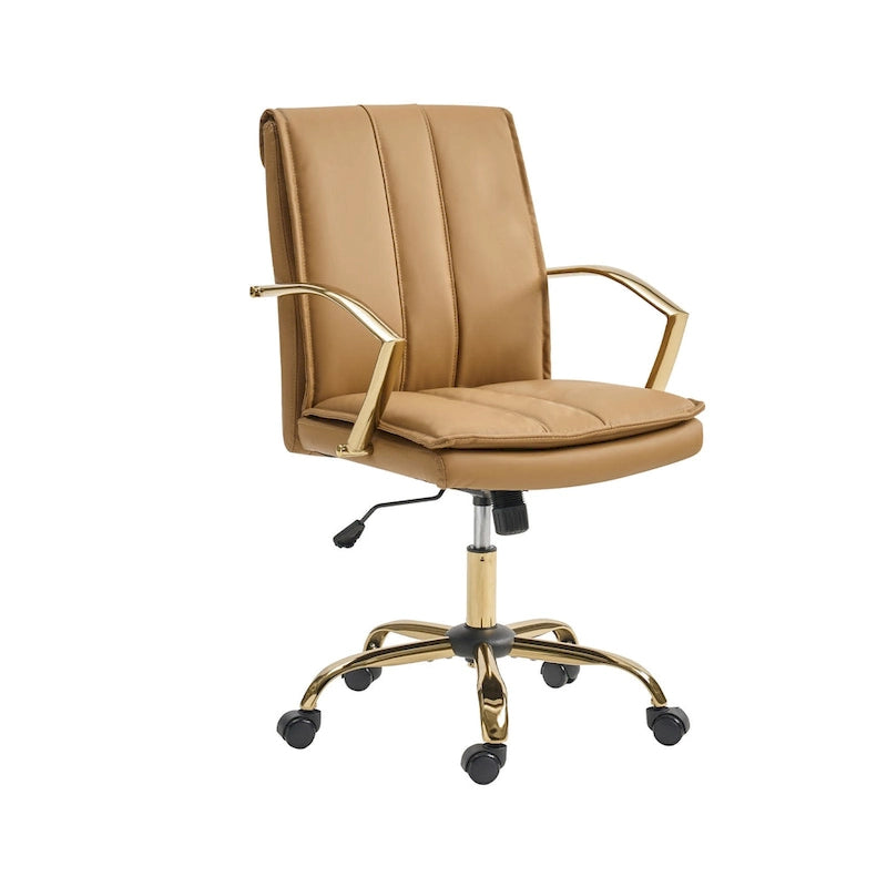 Fauteuil de bureau à bascule moderne avec piètement en métal doré et revêtement en similicuir