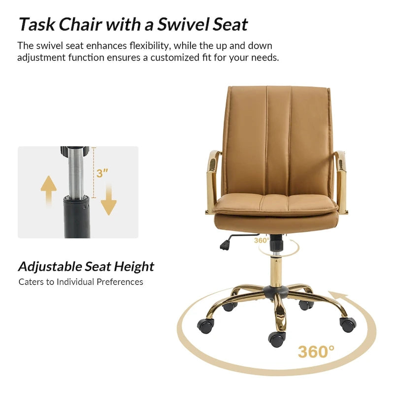 Fauteuil de bureau à bascule moderne avec piètement en métal doré et revêtement en similicuir