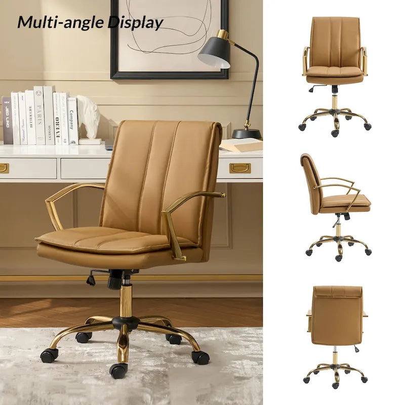 Fauteuil de bureau à bascule moderne avec piètement en métal doré et revêtement en similicuir