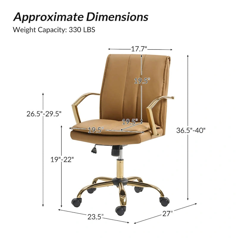 Fauteuil de bureau à bascule moderne avec piètement en métal doré et revêtement en similicuir