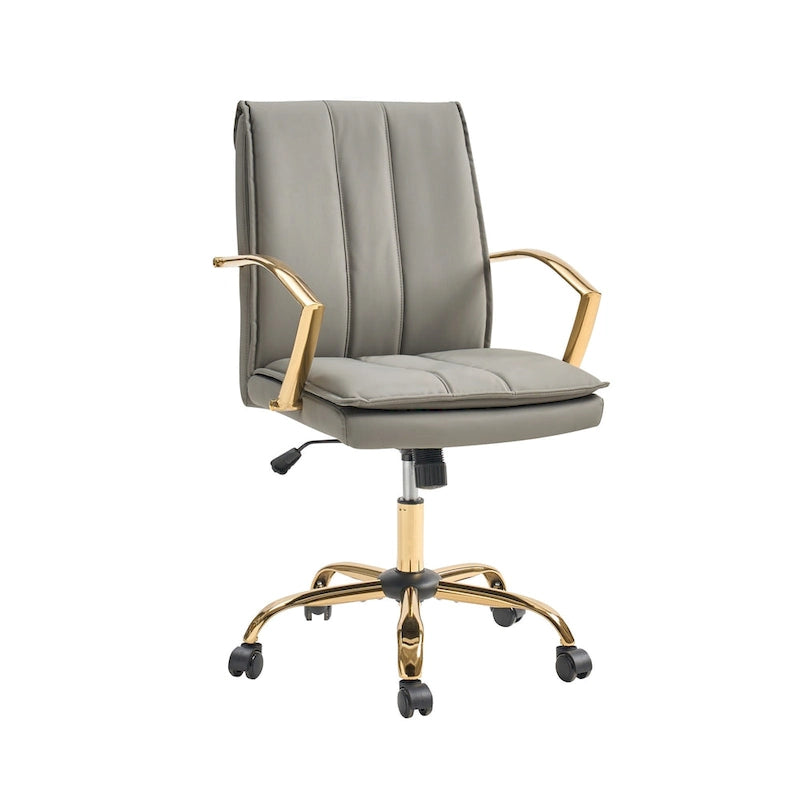 Fauteuil de bureau à bascule moderne avec piètement en métal doré et revêtement en similicuir