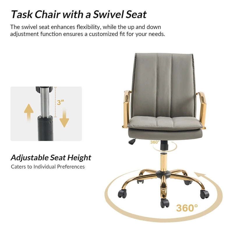Fauteuil de bureau à bascule moderne avec piètement en métal doré et revêtement en similicuir