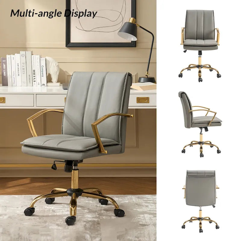 Fauteuil de bureau à bascule moderne avec piètement en métal doré et revêtement en similicuir