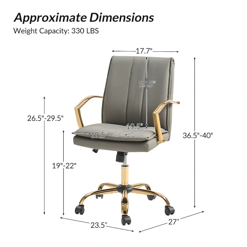 Fauteuil de bureau à bascule moderne avec piètement en métal doré et revêtement en similicuir