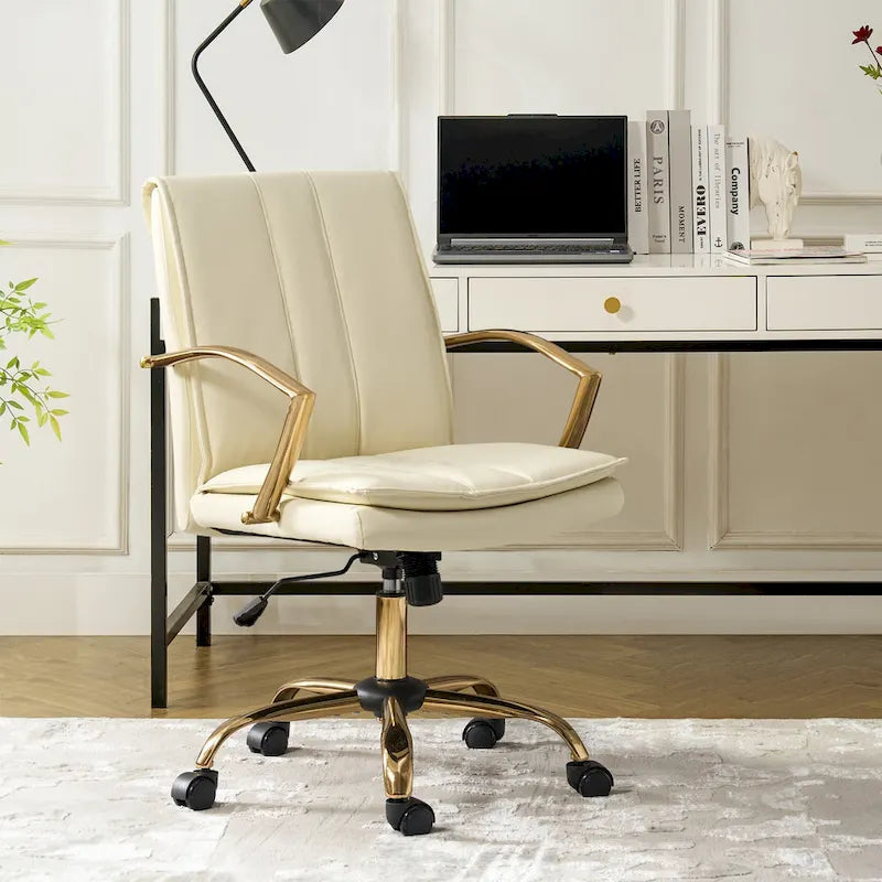 Fauteuil de bureau à bascule moderne avec piètement en métal doré et revêtement en similicuir