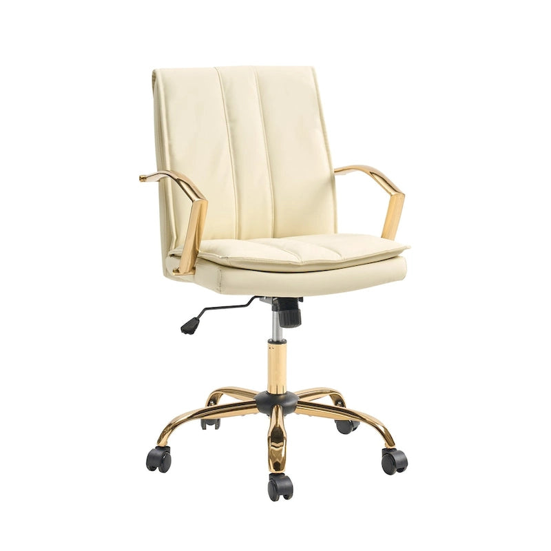 Fauteuil de bureau à bascule moderne avec piètement en métal doré et revêtement en similicuir