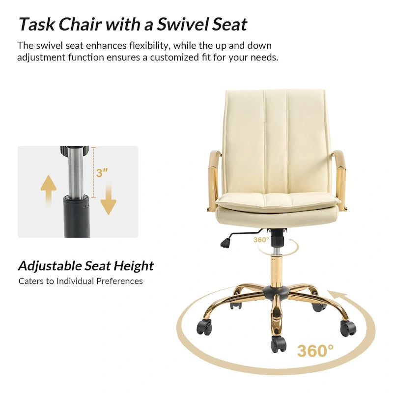 Fauteuil de bureau à bascule moderne avec piètement en métal doré et revêtement en similicuir