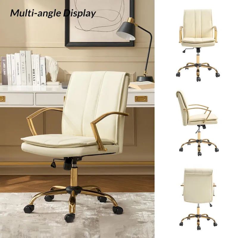 Fauteuil de bureau à bascule moderne avec piètement en métal doré et revêtement en similicuir
