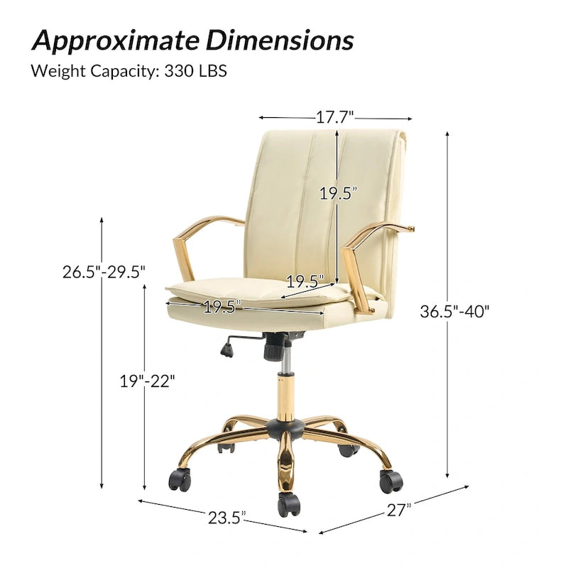 Fauteuil de bureau à bascule moderne avec piètement en métal doré et revêtement en similicuir