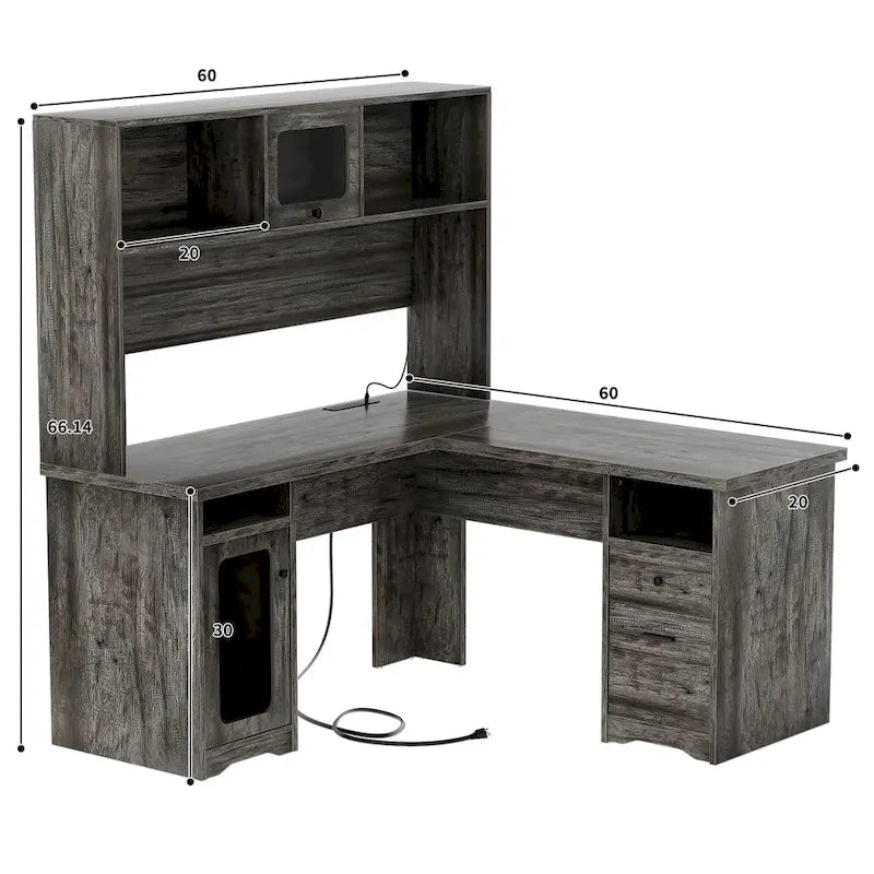 Bureau d'angle en L avec huche et classeur