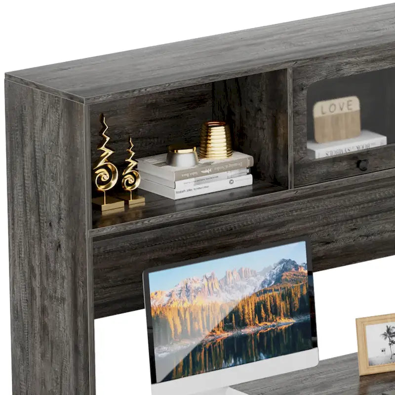 Bureau d'angle en L avec huche et classeur
