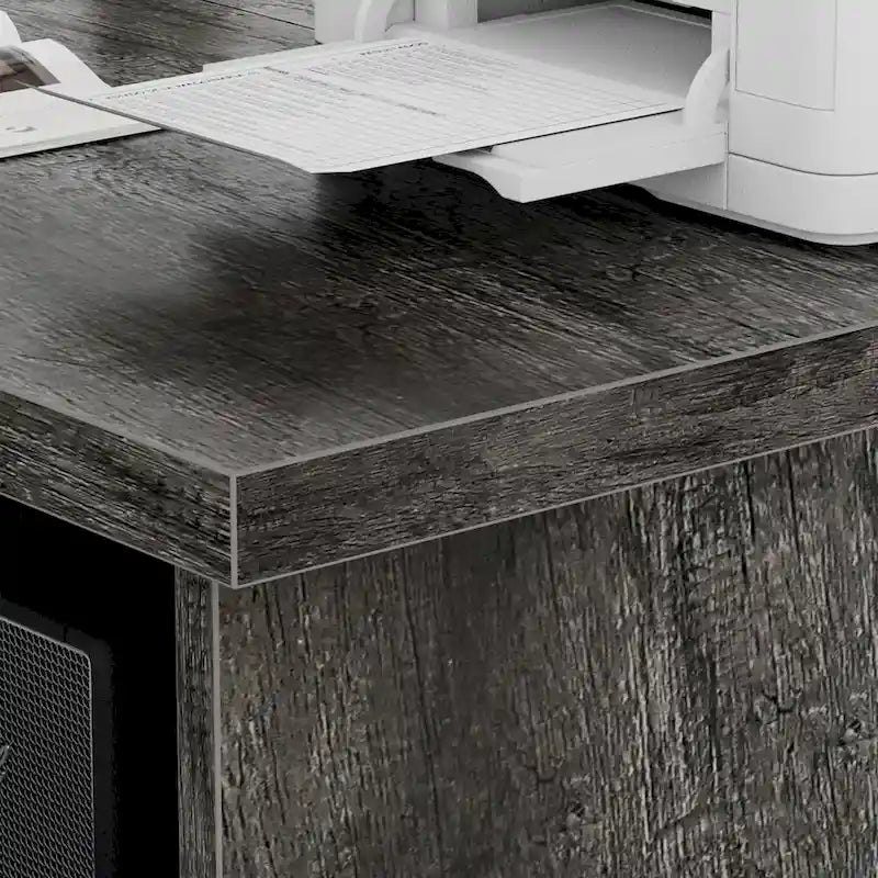 Bureau d'angle en L avec huche et classeur
