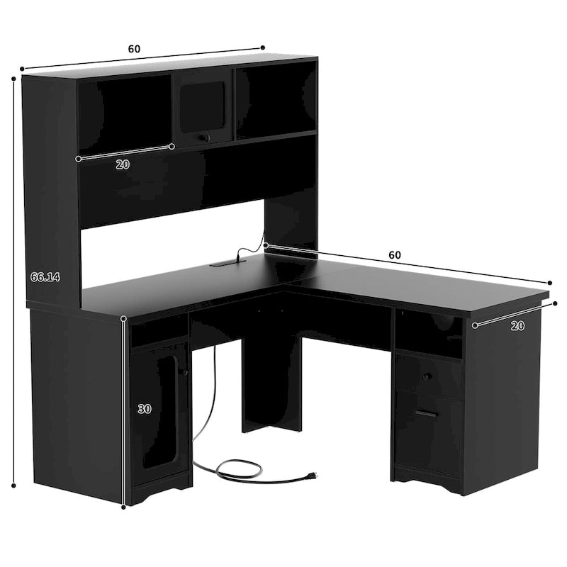 Bureau d'angle en L avec huche et classeur