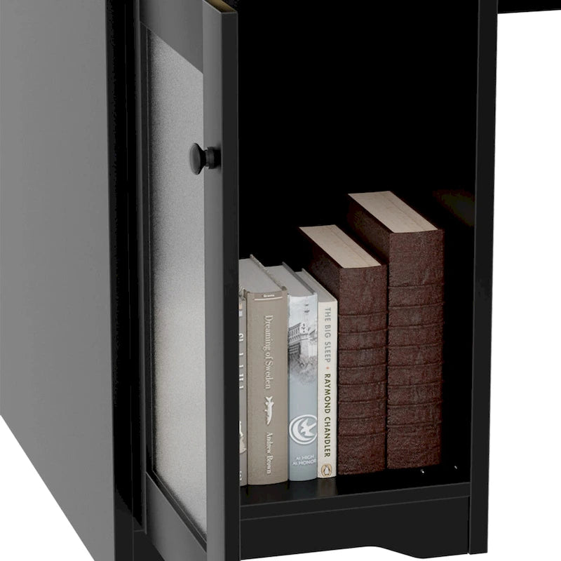 Bureau d'angle en L avec huche et classeur