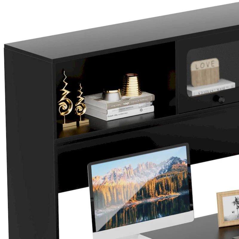 Bureau d'angle en L avec huche et classeur