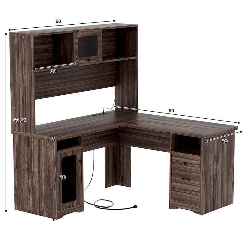 Bureau d'angle en L avec huche et classeur