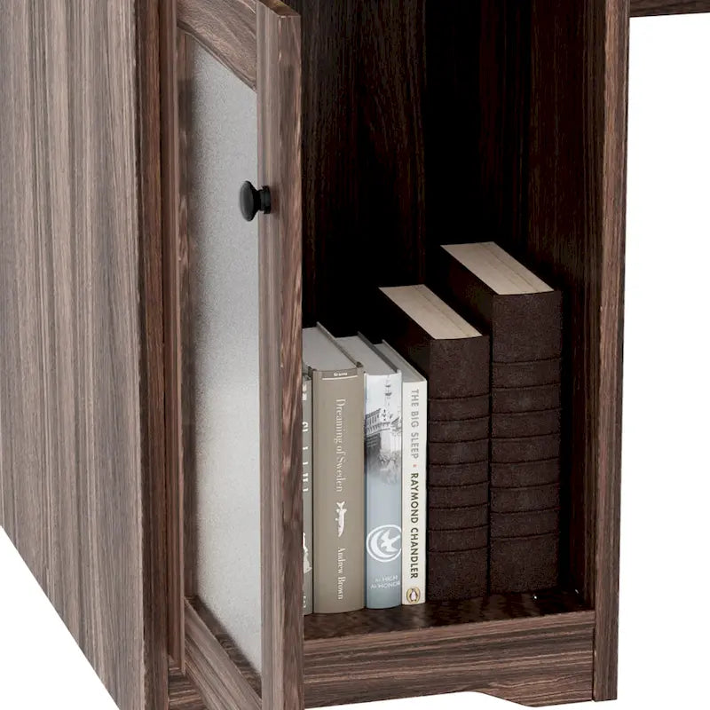 Bureau d'angle en L avec huche et classeur