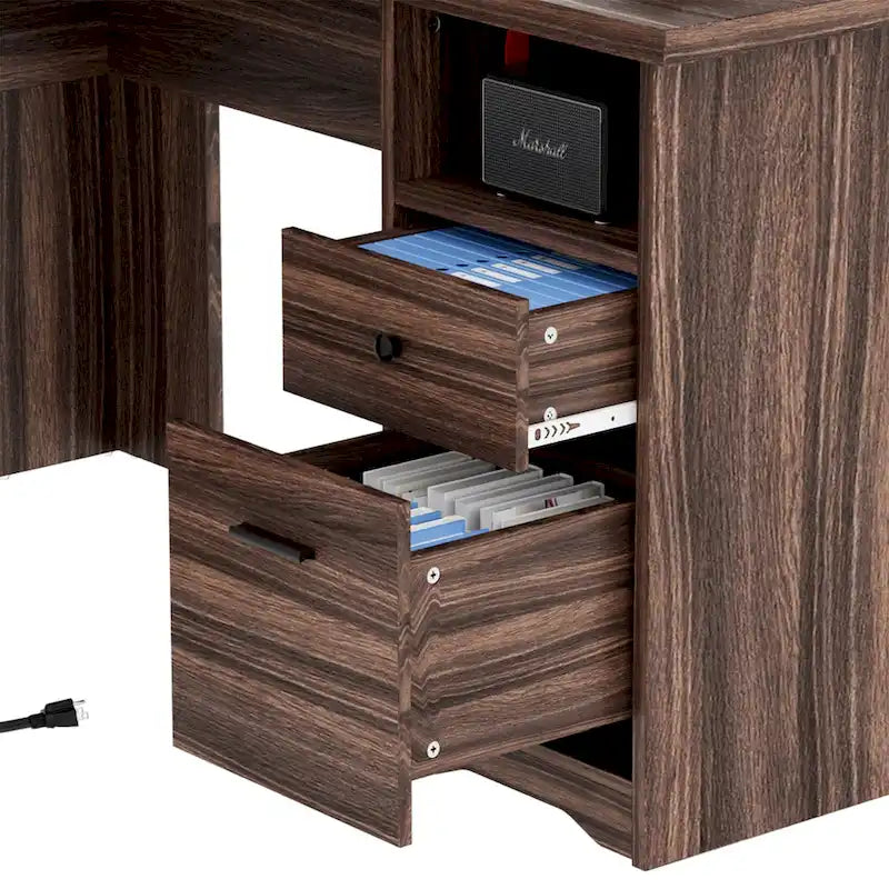 Bureau d'angle en L avec huche et classeur