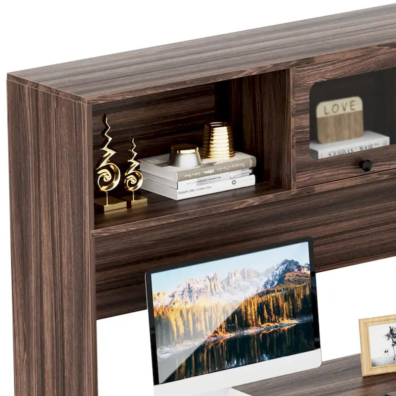 Bureau d'angle en L avec huche et classeur