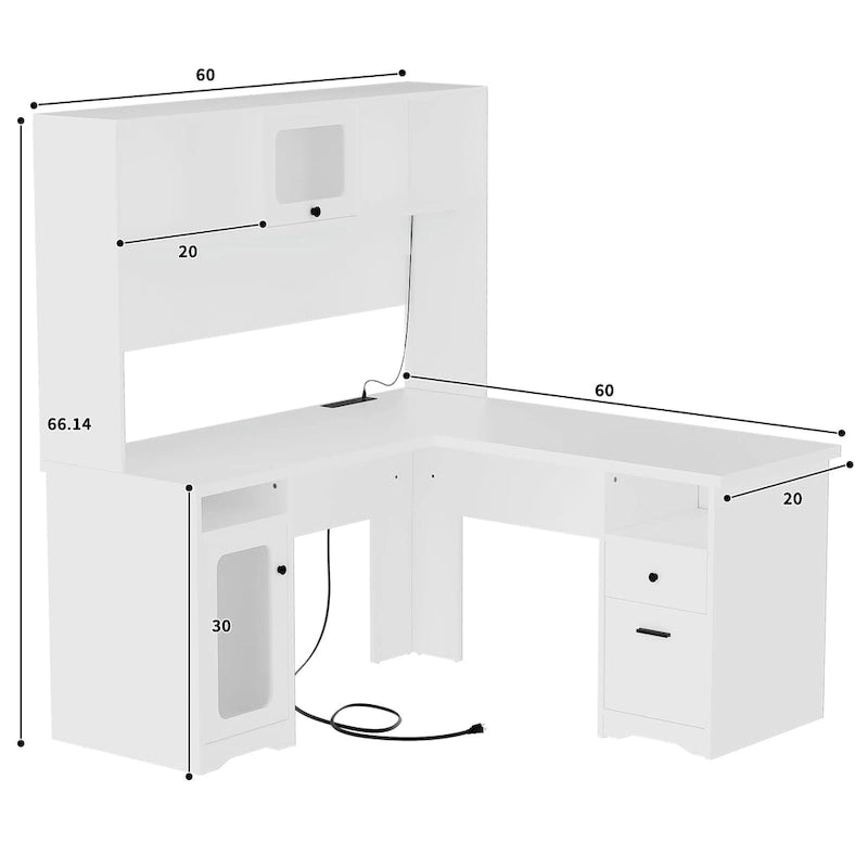 Bureau d'angle en L avec huche et classeur