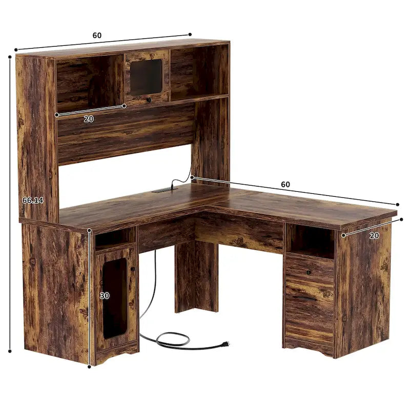 Bureau d'angle en L avec huche et classeur