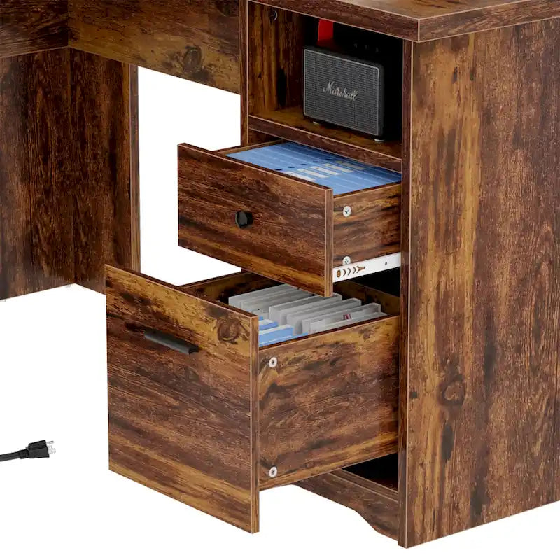 Bureau d'angle en L avec huche et classeur