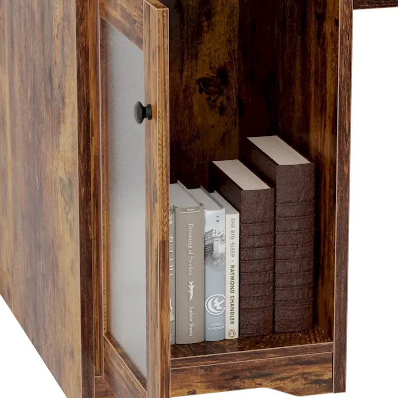 Bureau d'angle en L avec huche et classeur