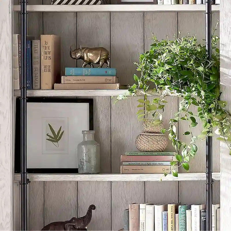 Mur de bibliothèque de 2,4 m de haut avec échelle, espace de rangement et étagère de présentation