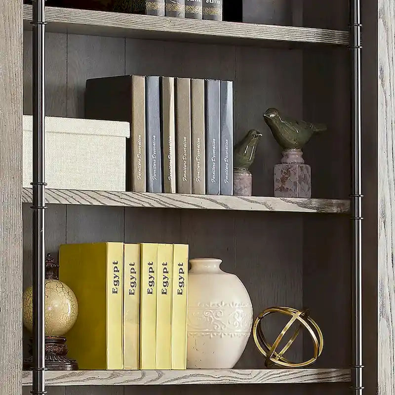 Mur de bibliothèque de 2,4 m de haut avec échelle, espace de rangement et étagère de présentation