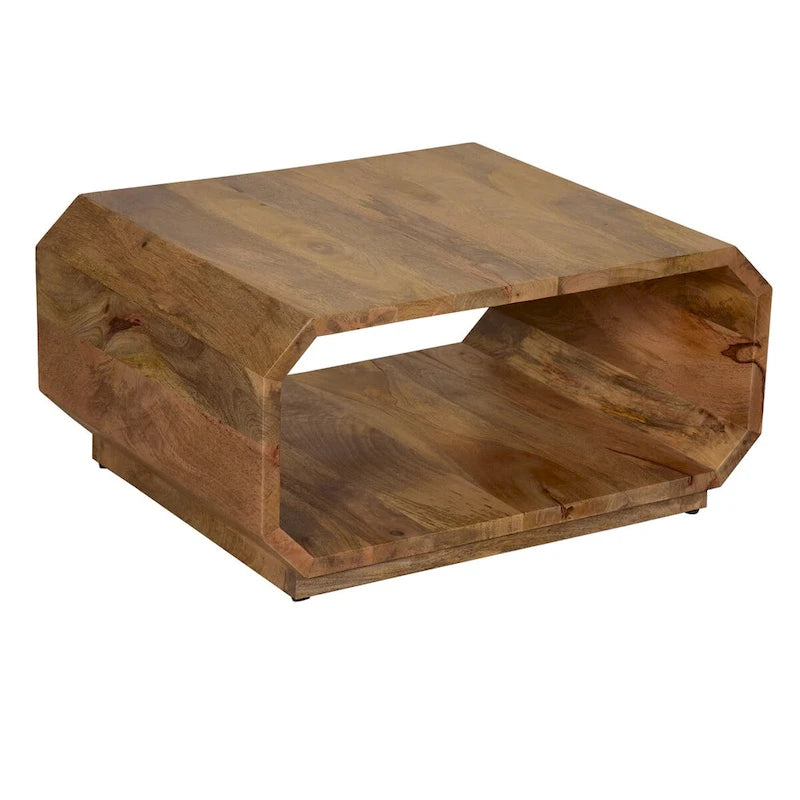 Table basse creuse en manguier massif fabriquée à la main, style ferme, 30 po
