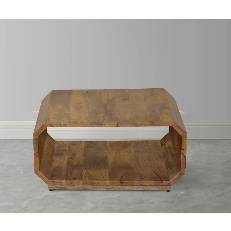 Table basse creuse en manguier massif fabriquée à la main, style ferme, 30 po