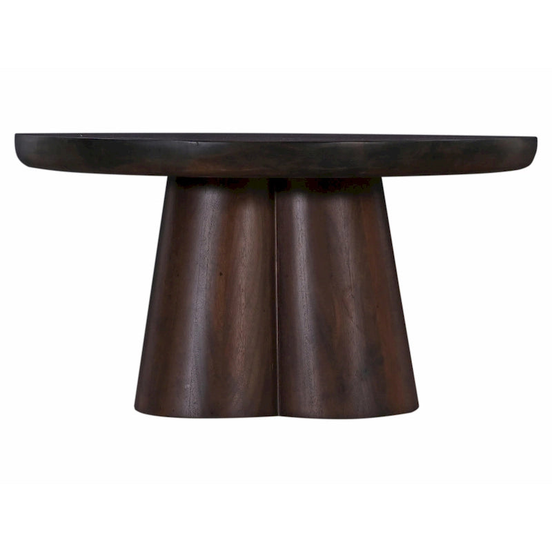 Table basse ronde sur pied de 31 po en manguier massif, fini noyer