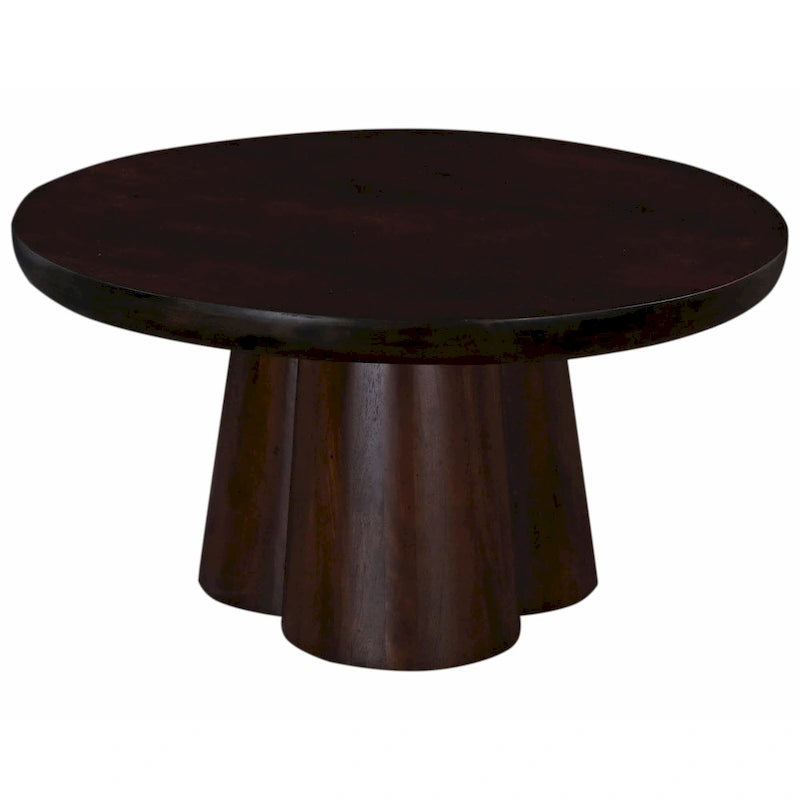 Table basse ronde sur pied de 31 po en manguier massif, fini noyer