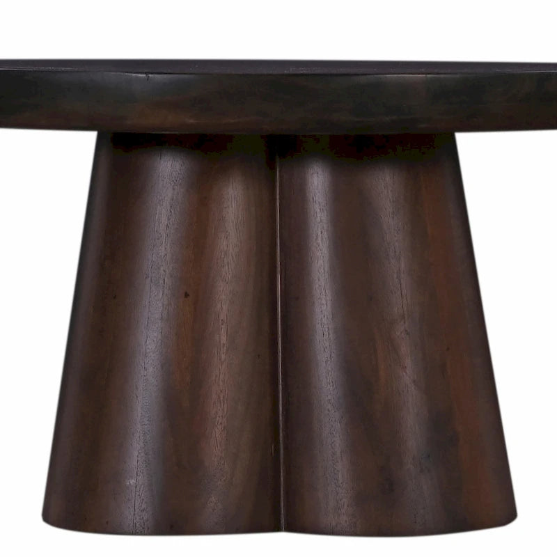 Table basse ronde sur pied de 31 po en manguier massif, fini noyer